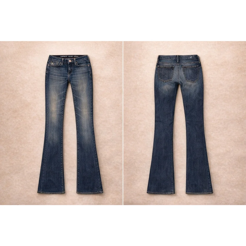 Earnest Sewn Low Rise Flare Jeans 26 USA Y2K Dark Wash Bootcut